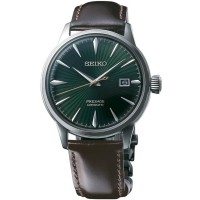 Seiko Mens Presage Cocktail Automatic Green Leather Strap Watch SRPD37J1